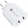 40W-os gyorstöltő adapter dupla porttal PD USB-C / QC USB-C - iPhone / iPad - fehér