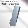 Yesido HB10 6 az 1-ben hub - SD / TF kártyahely / USB-C / 3x USB-A - 2x USB-C MacBookhoz - szürke
