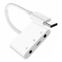 TC005 audio és töltő adapter - 2x 3,5 mm jack / USB-C - USB-C - fehér