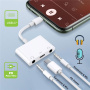 TC005 audio és töltő adapter - 2x 3,5 mm jack / USB-C - USB-C - fehér
