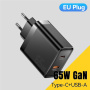 ESSAGER ES-CD43 GaN gyorstöltő adapter USB-C / USB-A portokkal - 65W - fekete