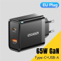 ESSAGER ES-CD43 GaN gyorstöltő adapter USB-C / USB-A portokkal - 65W - fekete