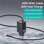USAMS CC266 adapter szett USB-C / USB-A portokkal és beépített USB-C kábellel - 65W - 1,5 m - sötétszürke