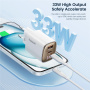 Toocki TCT33 GaN gyorstöltő adapter kijelzővel és USB-C / USB-A portokkal - 33W - fekete