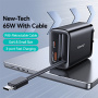 USAMS CC299 adapter szett USB-C / USB-A portokkal és kihúzható USB-C kábellel - 65W - fehér