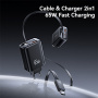 USAMS CC299 adapter szett USB-C / USB-A portokkal és kihúzható USB-C kábellel - 65W - fehér