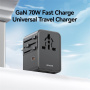 USAMS CC310 univerzális utazó adapter 3x USB-C / 2x USB-A porttal és kihúzható dugókkal - 70W - fekete