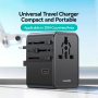 USAMS CC310 univerzális utazó adapter 3x USB-C / 2x USB-A porttal és kihúzható dugókkal - 70W - fekete