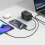 USAMS CC310 univerzális utazó adapter 3x USB-C / 2x USB-A porttal és kihúzható dugókkal - 70W - fekete