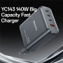Yesido YC143 GaN gyorstöltő adapter 3x USB-C / USB-A porttal - 140W - sötétszürke
