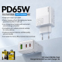 WEKOME WP-U66 GaN gyorstöltő adapter 2x USB-C / USB-A porttal - 65W - fehér