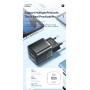 ESSAGER ES-CD31 GaN mini gyorstöltő adapter USB-C / USB-A portokkal - 20W - fekete