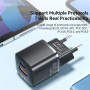 ESSAGER ES-CD31 GaN mini gyorstöltő adapter USB-C / USB-A portokkal - 20W - fehér