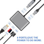 FX-1815B 8 az 1-ben hub - TF kártyahely / HDMI / VGA / 3,5 mm-es jack / USB-C / 3x USB-A - USB-C-hez MacBookhoz - szürke