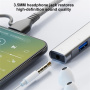 OTG-019Y 5 az 1-ben hub - 3,5 mm-es jack / 2x USB-C / 2x USB-A - USB-C-hez / Lightning - ezüst