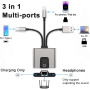 NK-1056S 3 az 1-ben reduktor - RJ45 / 3,5 mm jack / USB-C - USB-C-hez / Lightning / USB-A - szürke