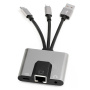 NK-1056S 3 az 1-ben reduktor - RJ45 / 3,5 mm jack / USB-C - USB-C-hez / Lightning / USB-A - szürke