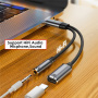 2 az 1-ben audio- és töltőadapter - 3,5 mm-es jack / USB-C - USB-C - sötétszürke