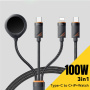 ESSAGER 3 az 1-ben univerzális fonott töltő- és adatkábel - USB-C mágneses puckhoz / USB-C / Lightning - 1,2 m - fekete