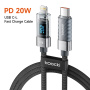 Toocki TQ-X36 töltő- és adatkábel - USB-C - Lightning - 1 m - szürke