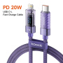 Toocki TQ-X36 töltő- és adatkábel - USB-C - Lightning - 1 m - lila