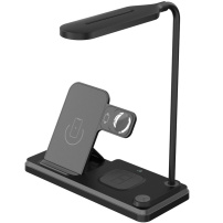 HT-503 3 az 1-ben összecsukható vezeték nélküli állvány lámpával iPhone / Apple Watch / AirPods készülékekhez - 15W - fekete