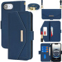 Clutch stílusú flip tok pánttal iPhone 16e / 17e készülékhez - sötétkék