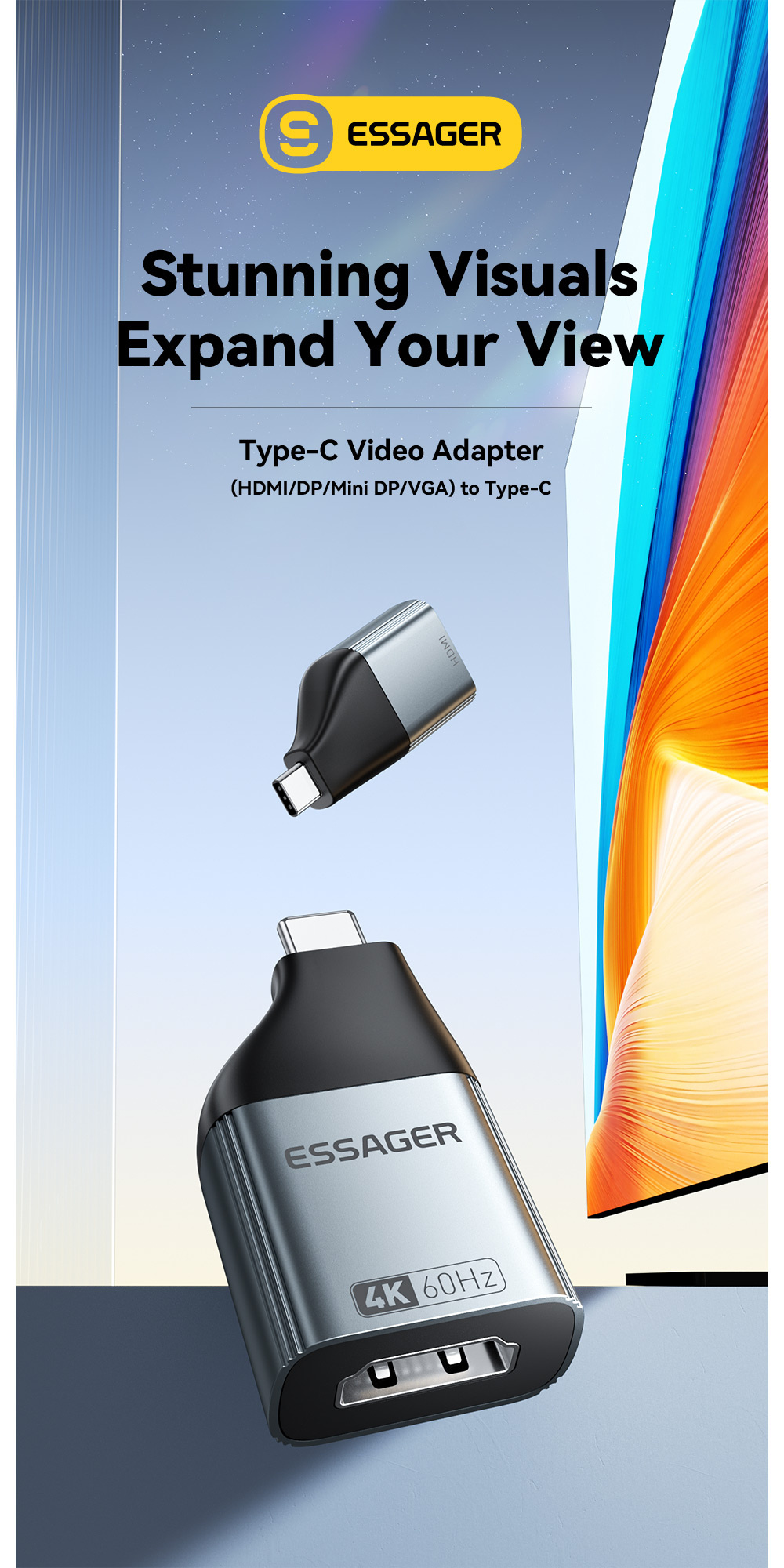 ESSAGER ES-OTG22 videó átalakító - VGA - USB-C - sötétszürke ESSAGER ES-OTG22 videó átalakító - VGA - USB-C - sötétszürke