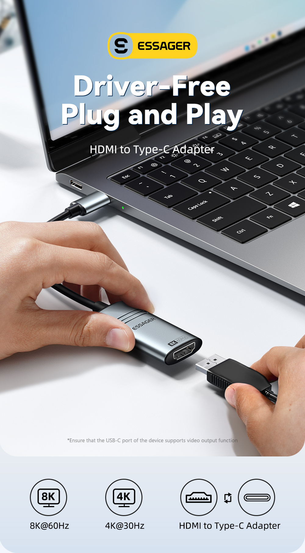 ESSAGER ES-OTG23 videó redukció - HDMI-ről USB-C-re - sötétszürke