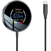 Yesido DS28 vezeték nélküli MagSafe töltő kijelzővel iPhone-hoz - 15W - fekete