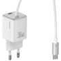 USAMS CC264 adapter szett USB-C porttal és beépített USB-C kábellel - 30W - 1,2 m - fehér