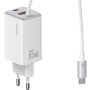 USAMS CC266 adapter szett USB-C / USB-A portokkal és beépített USB-C kábellel - 65W - 1,5 m - fehér