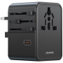USAMS CC310 univerzális utazó adapter 3x USB-C / 2x USB-A porttal és kihúzható dugókkal - 70W - fekete