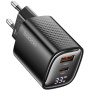 Toocki TCT33 GaN gyorstöltő adapter kijelzővel és USB-C / USB-A portokkal - 33W - fekete