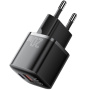 ESSAGER ES-CD31 GaN mini gyorstöltő adapter USB-C / USB-A portokkal - 20W - fekete