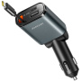 JOYROOM CCL07 autós töltő szett USB-C / USB-A portokkal és kihúzható USB-C kábellel - 45W - 0,8 m - sötétszürke