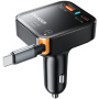 ESSAGER F760 autós töltő szett USB-C / USB-A portokkal és kihúzható USB-C kábellel - 65W - 0,6 m - fekete