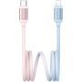 USAMS US-SJ757 kétszínű fonott töltő- és adatkábel - USB-C - Lightning - 1,2 m - rózsaszín-kék