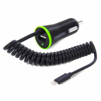 HAWEEL autós töltő (2.1A) lightning / 8pin csatlakozó - 1,2 m fekete
