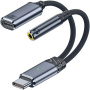 2 az 1-ben audio- és töltőadapter - 3,5 mm-es jack / USB-C - USB-C - sötétszürke