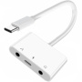 TC005 audio és töltő adapter - 2x 3,5 mm jack / USB-C - USB-C - fehér