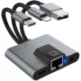 NK-1056S 3 az 1-ben reduktor - RJ45 / 3,5 mm jack / USB-C - USB-C-hez / Lightning / USB-A - szürke