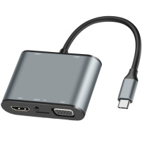 FX-1815B 8 az 1-ben hub - TF kártyahely / HDMI / VGA / 3,5 mm-es jack / USB-C / 3x USB-A - USB-C-hez MacBookhoz - szürke