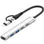 OTG-019Y 5 az 1-ben hub - 3,5 mm-es jack / 2x USB-C / 2x USB-A - USB-C-hez / Lightning - ezüst