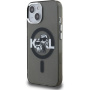 Karl Lagerfeld IML Glitter Karl and Choupette Sketch csillogó, MagSafe kompatibilis tok iPhone 15-höz - szürke
