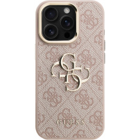Guess 4G Metal Logo tok kihajtható állvánnyal iPhone 15 Pro - rózsaszín