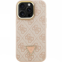 Guess 4G Strass Triangle Logo tok kihajtható állvánnyal és MagSafe funkcióval iPhone 15 Pro Max készülékhez - rózsaszín