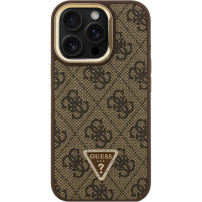 Guess 4G Strass Triangle Logo kihajtható állványos tok MagSafe funkcióval iPhone 16 Pro Max készülékhez - barna