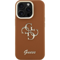 Guess Grained 4G Logo tok kihajtható állvánnyal iPhone 15 Pro Max készülékhez - barna