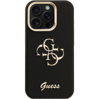 Guess Grained 4G Logo tok kihajtható állvánnyal iPhone 16 Pro Max készülékhez - fekete